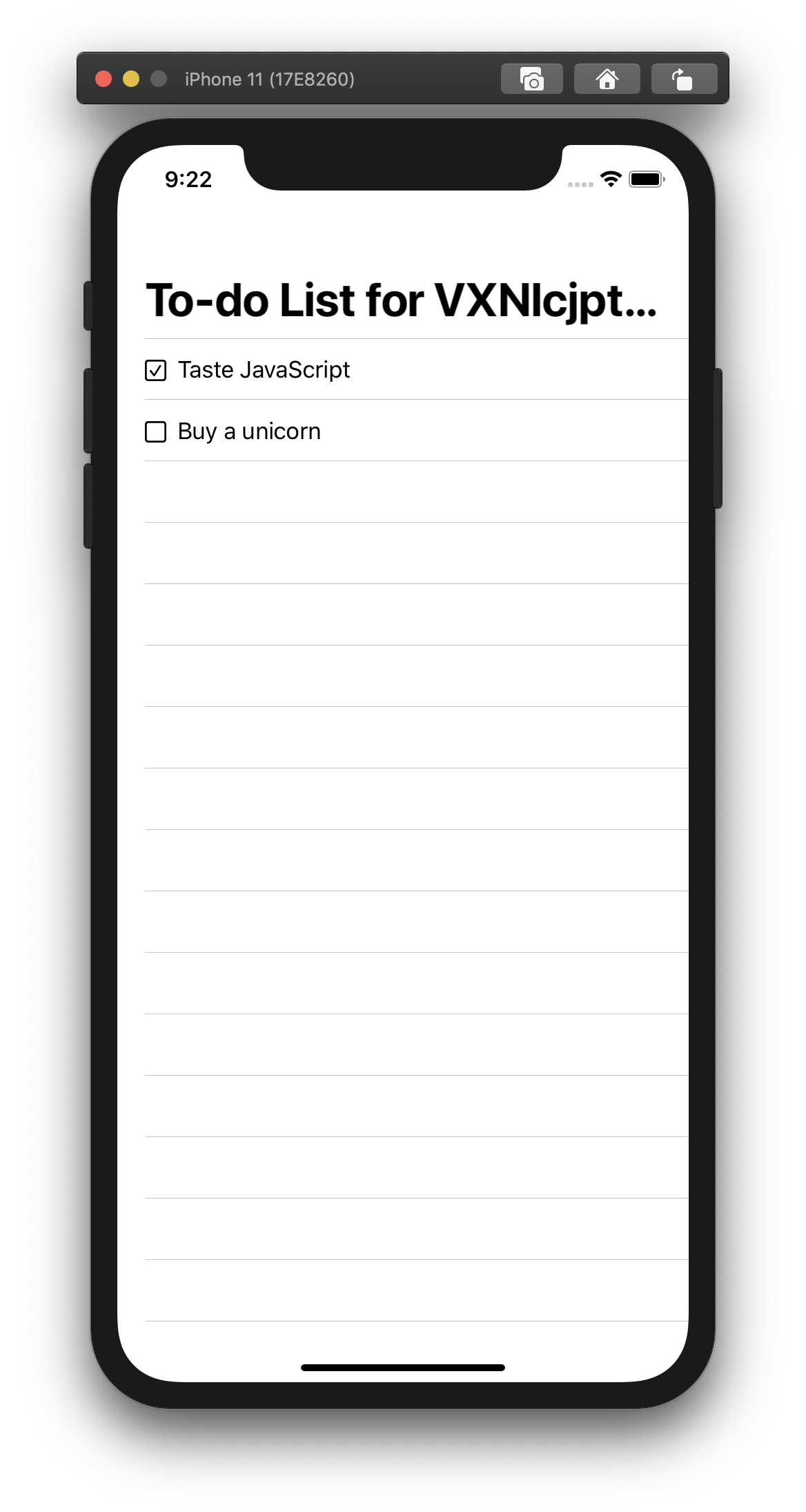 To-do list app running in the iOS simulator